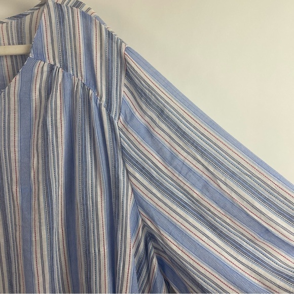 Catherines Boxy Tunic Top Blue Striped V-Neck Roll Tab Sleeves Flowy & Beachy 4X - Picture 6 of 13